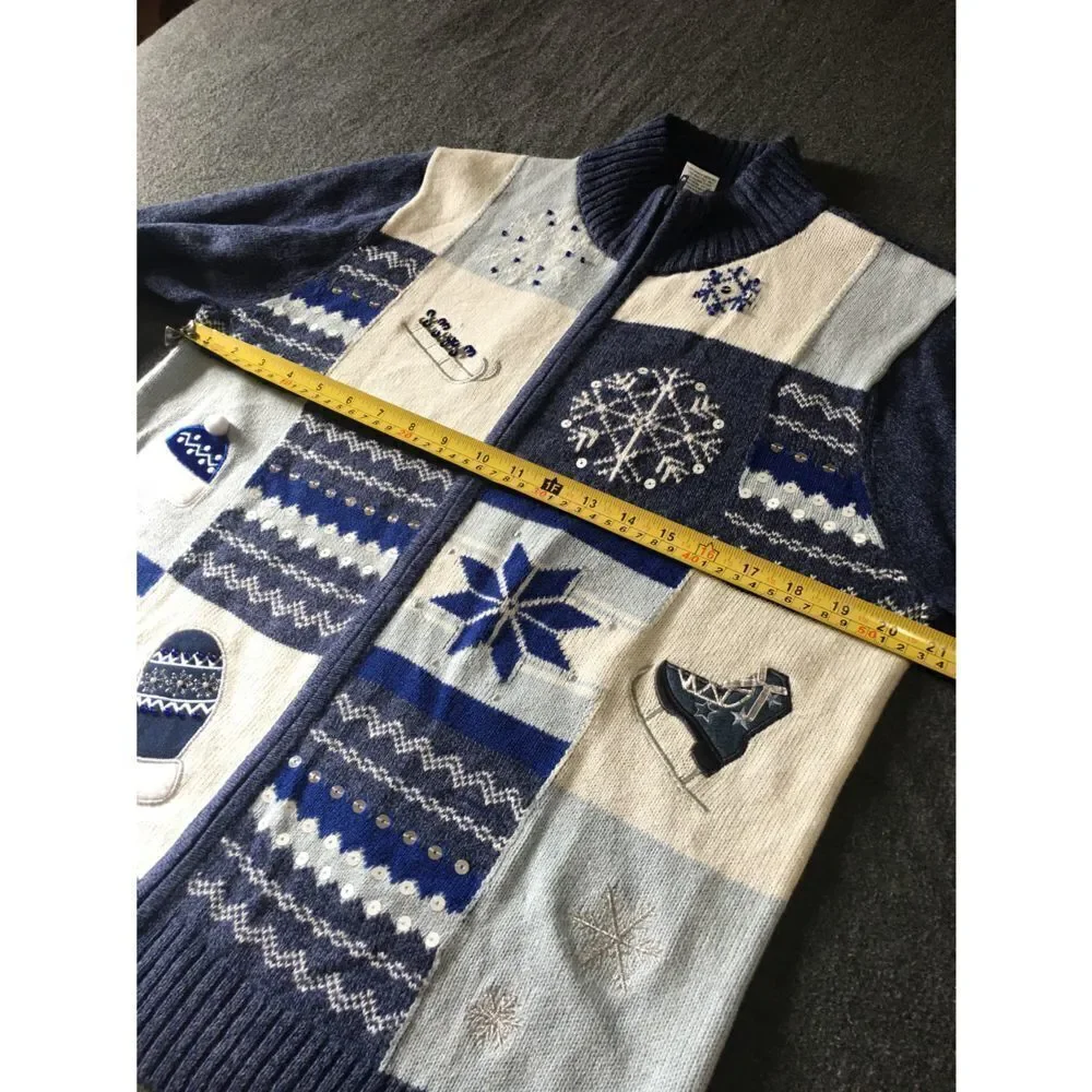 Vintage Classic Elements Christmas Front Zip Cardigan Sweater